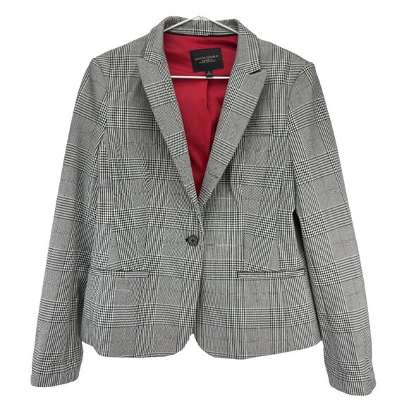 BANANA REPUBLIC Classic Fit Glen Plaid One-Button Gray w/ Red Lining Blazer 8 - Picture 1 of 5